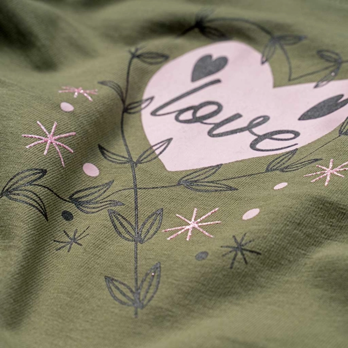 Παιδική μπλούζα AKO για κορίτσια Love λαδί λεπτή ανοιξιάτικη φθινοπωρινή σχολείο καθημερινή ετών online casual (2)