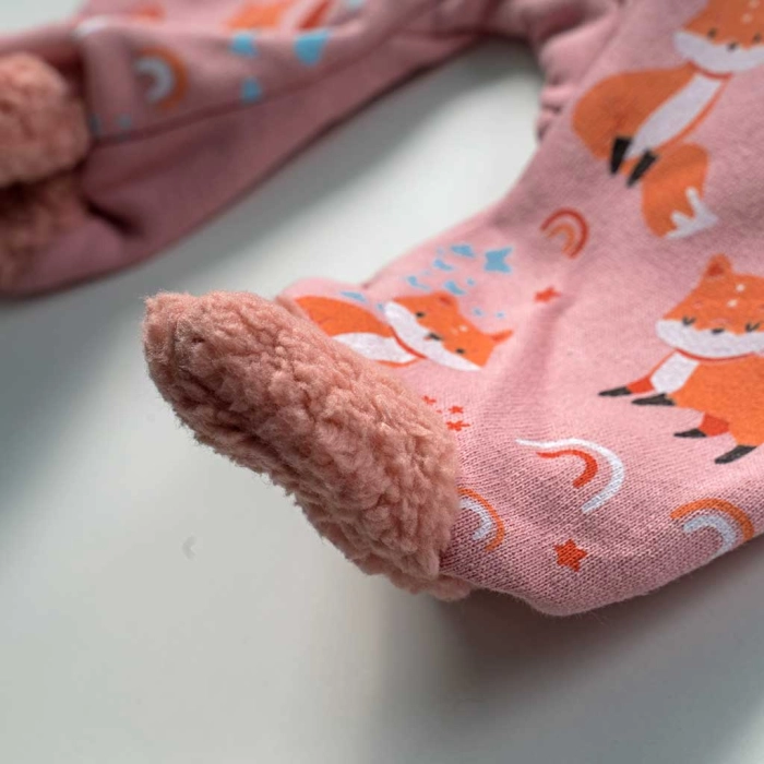 Βρεφικό φορμάκι εξόδου Online για κορίτσια Fox ροζ μοντέρνο πολύ ζεστό με γούνα μέσα για βόλτες  μηνών online  (1)
