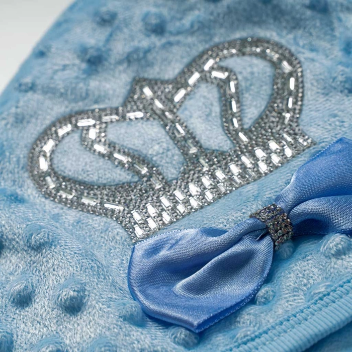 Βρεφική κουβέρτα Online για αγόρια BluePrinceOn γαλάζιο 85x82Eκ πριγκιπικά με κορώνα πικέ βελόυδινη απαλή μηνών online (5)