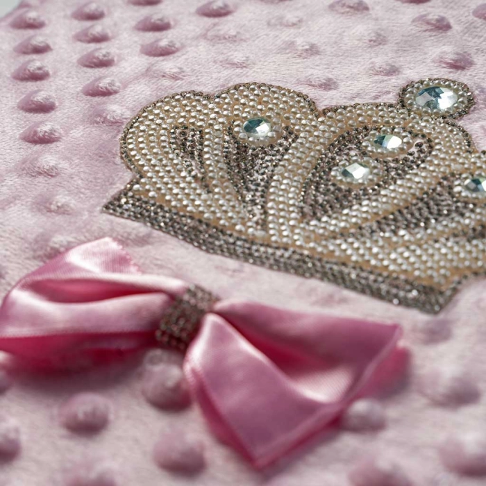 Βρεφική κουβέρτα Online για κορίτσια PinkPrincess ροζ 85x82Eκ πριγκιπικά με κορώνα πικέ βελόυδινη απαλή μηνών online (4)