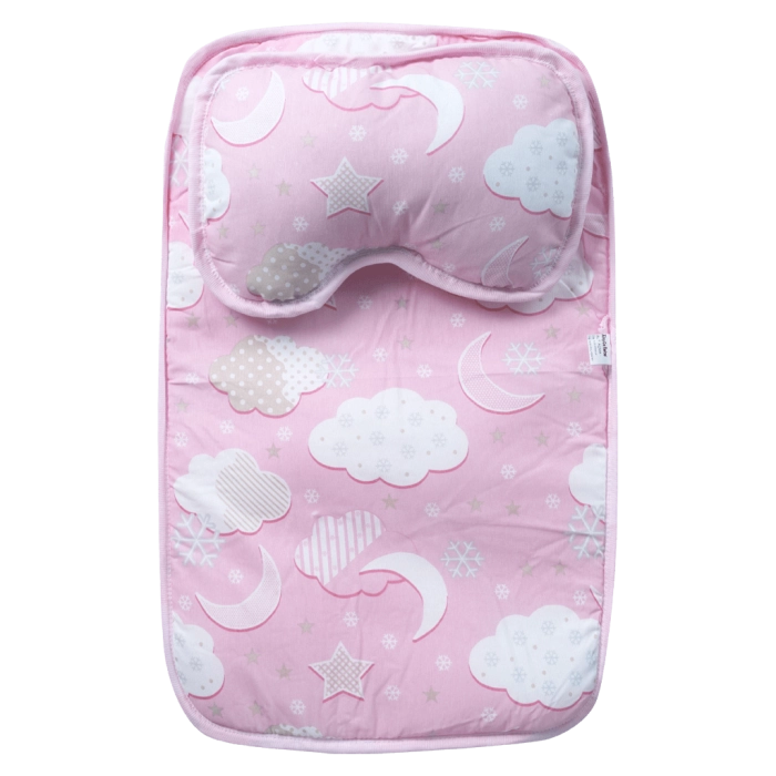 Βρεφική αλλαξιέρα για κορίτσια Clouds ροζ 40x65 διπλωτή ρομαντική κοριτσίστικη με δαντέλα για βόλτα μηνών online (3)
