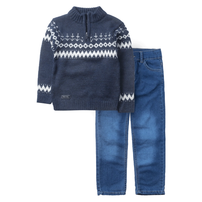 Παιδικό σετ Online για αγόρια TRG μπλε άνετο ζεστό πλεκτό πουλόβερ βόλτα γιορτές χειμωνιάτικο casual online ετών (1)