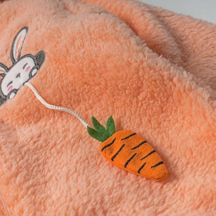 Βρεφικό φορμάκι εξόδου Online για κορίτσια  Little carrot σομόν ζεστό γούνινο χειμωνιάτικο μηνών online (9)