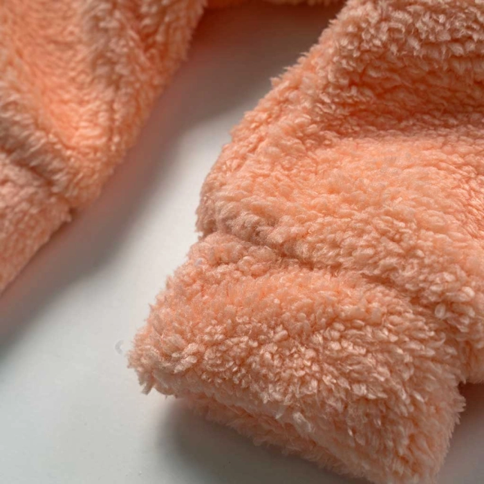Βρεφικό φορμάκι εξόδου Online για κορίτσια  Little carrot σομόν ζεστό γούνινο χειμωνιάτικο μηνών online (10)