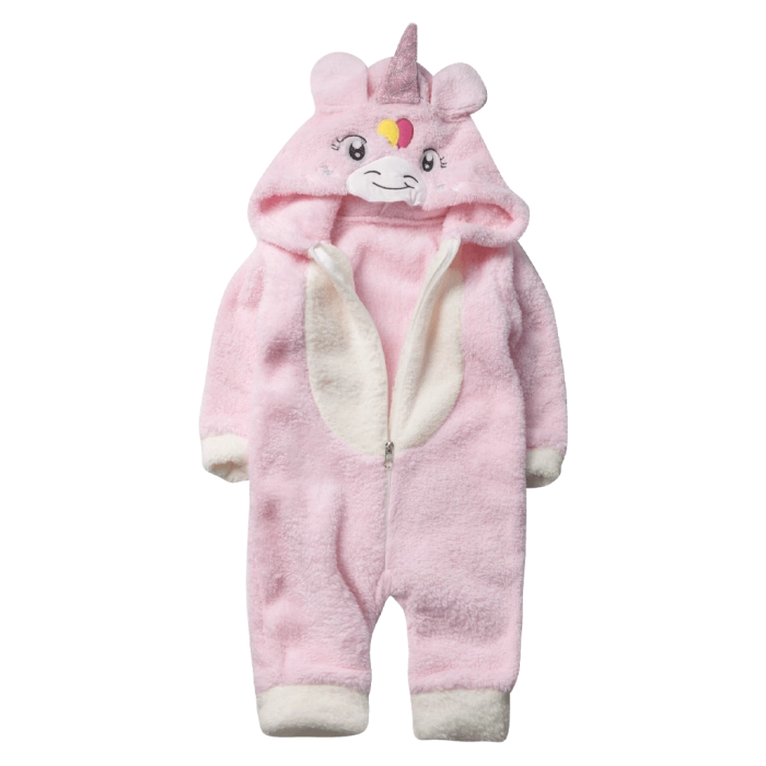 Βρεφικό φορμάκι εξόδου Online για κορίτσια  Little Unicorn ροζ ζεστό γούνινο χειμωνιάτικο μηνών online (9)