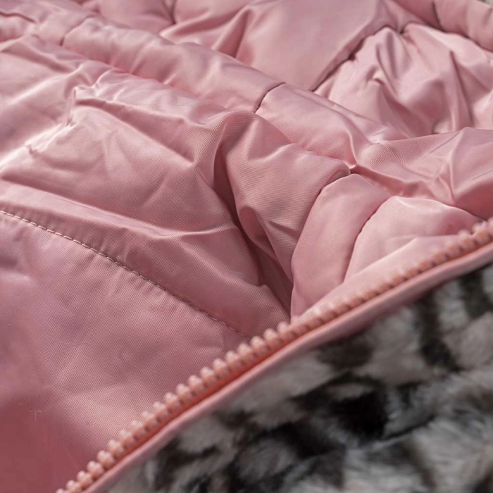 Παιδικό μπουφάν Εβίτα για κορίτσια  DoubleLeop ροζ ζεστό γούνινο κοριτσίστικο καθημερινό οικονομικά ετών online (1)