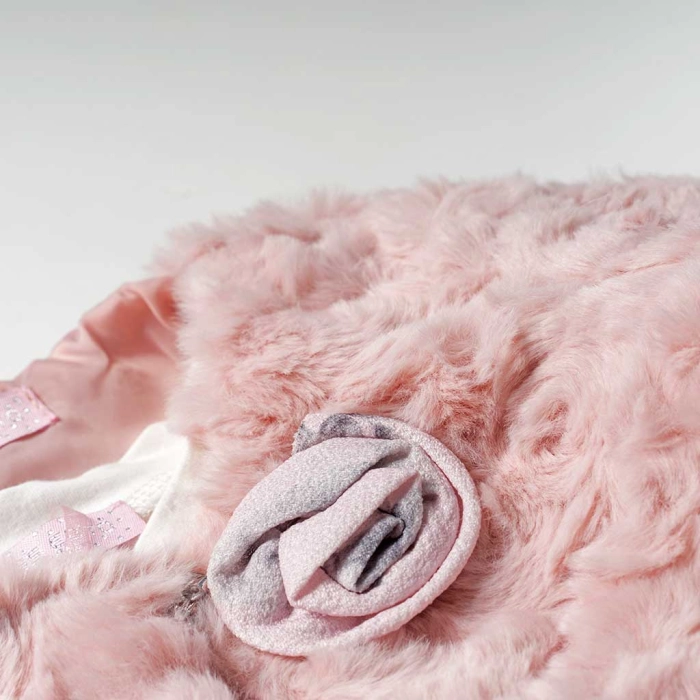 Βρεφικό φόρεμα Εβίτα για κορίτσια  Titto ροζ μοντέρνο κοριτσίστικο με γουνάκι και τούλι μηνών online (3)