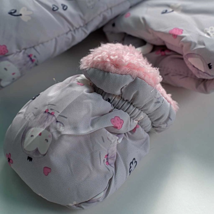 Βρεφικό μπουφάν Εβίτα για κορίτσια romantic winter γκρι χειμωνιάτικα μπουφαν με γούνα για κοριτσάκια με γάντια κουκούλα (1)