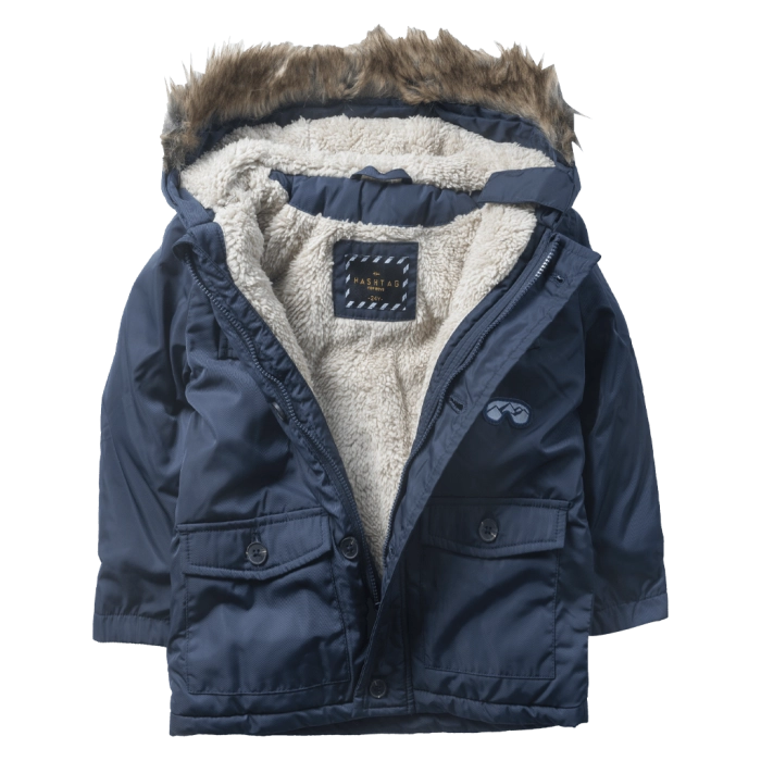 Βρεφικό μπουφάν parka Hashtag για αγόρια winter cool μπλε χειμερινά μπουφάν με γούνα κουκούλα ετών (1)
