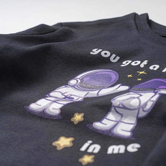 Παιδική πιτζάμα AKO για αγόρια Αstronauts μαύρο αστροναύτες διάστημα άνετο ύπνος χειμωνιάτικο ετών online (5)