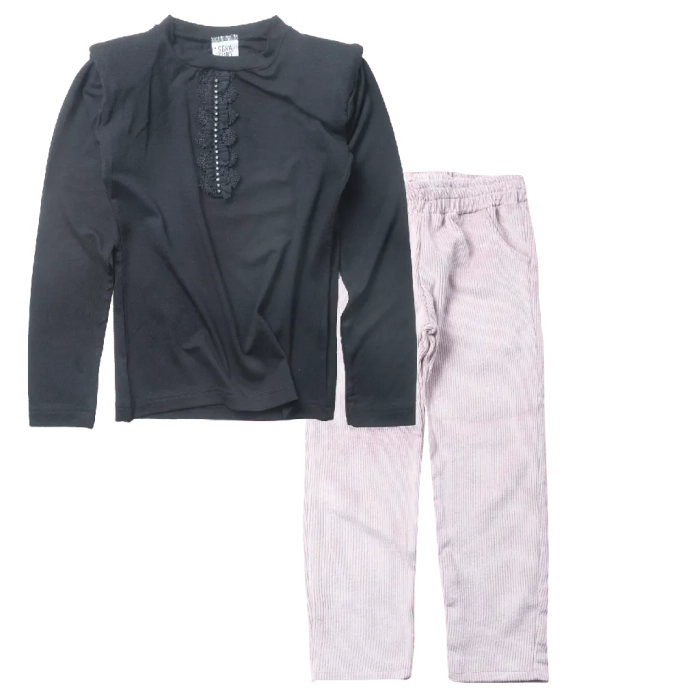 Παιδική μπλούζα Serafino για κορίτσια Salem μαύρο λεπτή βόλτα ανοιξιάτικη φθινοπωρινή άνετη ετών online casual (1) | Παιδικό παντελόνι Serafino για κορίτσια Lily ροζ online σχολείο καθημερινό ζεστό κοτλέ χειμωνιάτικο ετών online (1) 