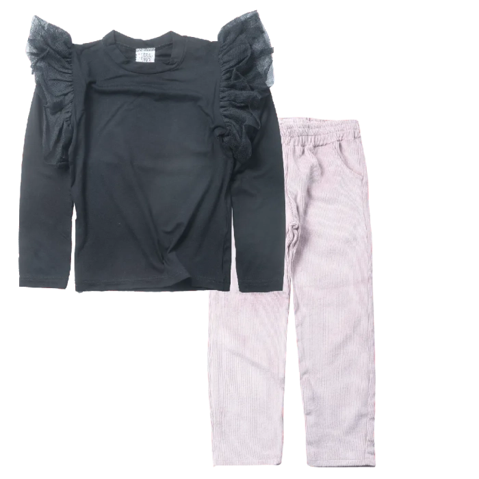 Παιδική μπλούζα Serafino για κορίτσια Veil μαύρο λεπτή ανοιξιάτικη φθινοπωρινή βόλτα ετών casual online (1) | Παιδικό παντελόνι Serafino για κορίτσια Lily ροζ online σχολείο καθημερινό ζεστό κοτλέ χειμωνιάτικο ετών online (1) 