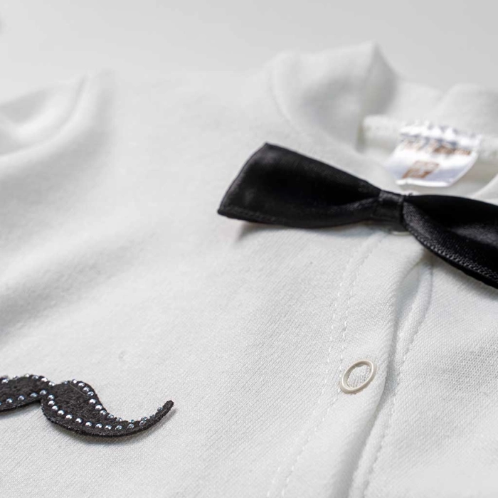 Βρεφικό φορμάκι για αγόρια Mr mustache άσπρο για μωράκια κορμάκια με στρας μουστάκι μηνών (2)