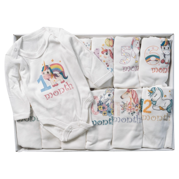 Βρεφικά ζιπουνάκια για μωρά UnicornMonts 12 μήνες άσπρο σετ δώρου για νεογεννητο για φωτογραφήσεις μήνες  (1)