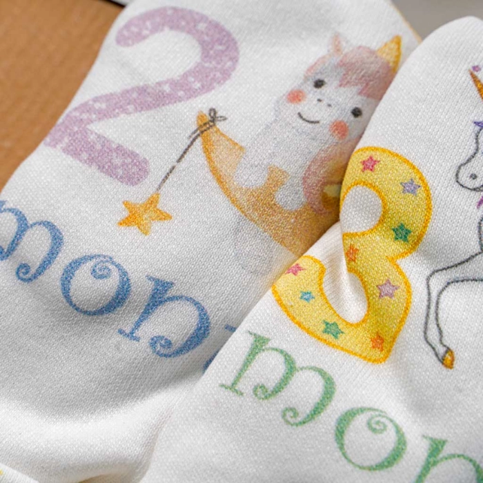 Βρεφικά ζιπουνάκια για μωρά UnicornMonts 12 μήνες άσπρο σετ δώρου για νεογεννητο για φωτογραφήσεις μήνες  (2)