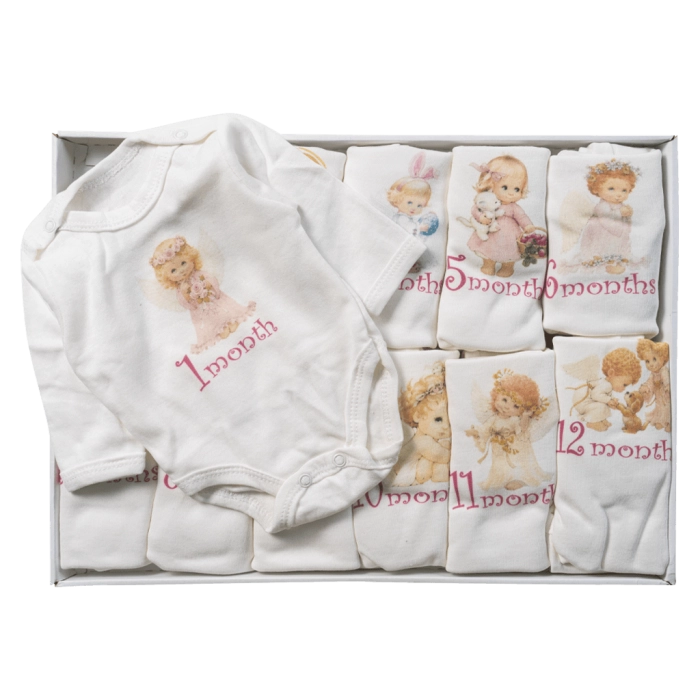 Βρεφικά ζιπουνάκια για κορίτσια LittleAngel 12 μήνες άσπρο σετ δώρου για νεογεννητο για φωτογραφήσεις μήνες  (1)