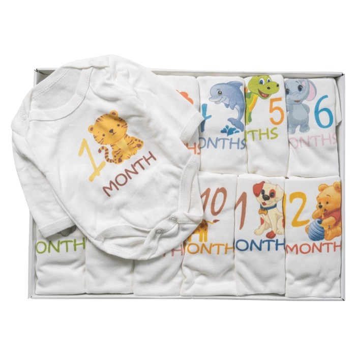 Βρεφικά ζιπουνάκια για μωρά Zoo 12 μήνες άσπρο σετ δώρου για νεογεννητο για φωτογραφήσεις μήνες  (3)