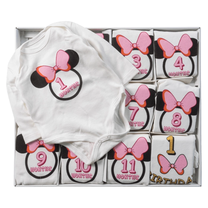 Βρεφικά ζιπουνάκια για κορίτσια Minnie 12 μήνες άσπρο σετ δώρου για νεογεννητο για φωτογραφήσεις μήνες  (2)