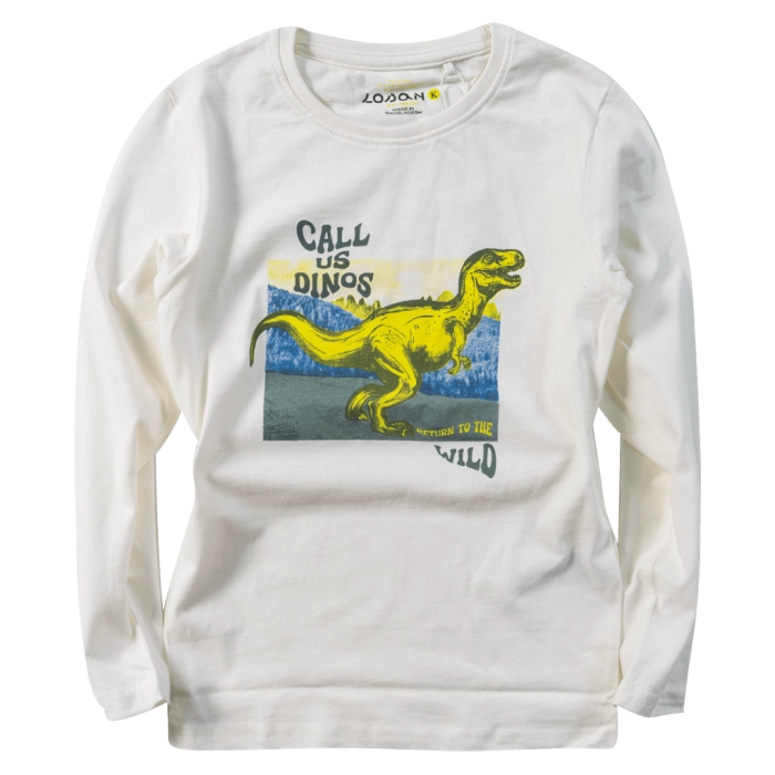 Παιδική μπλούζα Losan για αγόρια Call us Dinos άσπρο καθημερινά αγορίστικα online (1)