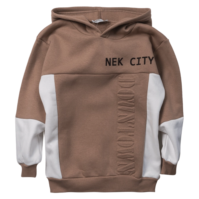 Παιδική μπλουζα ΝΕΚ για αγόρια NEKCity μπεζ φουτερ αγορίστικη ζεστή καθημερινή για το σχολείο ετών online (1)