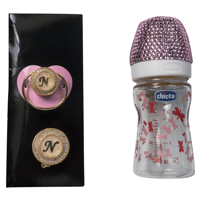 Σετ μπιμπερό πιπίλα Chicco για κορίτσια με στρας  Ν  ροζ δωρο για νεογγενητο με στρας πριγκιπικο online (1)