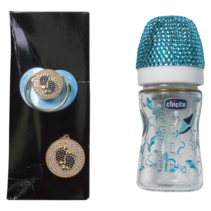 Σετ μπιμπερό πιπίλα Chicco για αγόρια με στρας  BabyFeet γαλάζιο αγορίστικο βρεφικό πριγκιπικο σετ Online  (1)