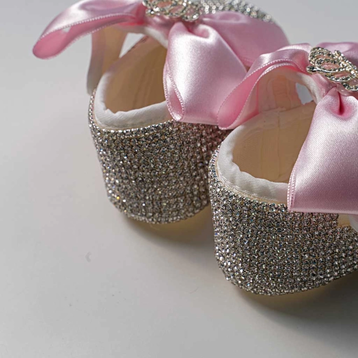 Bρεφικό σετ δωρου παπούτσια και κορδέλα για κορίτσια GirlyQueen ροζ πριγκιπικό δώρό για βαπτιση μηνών online (1)