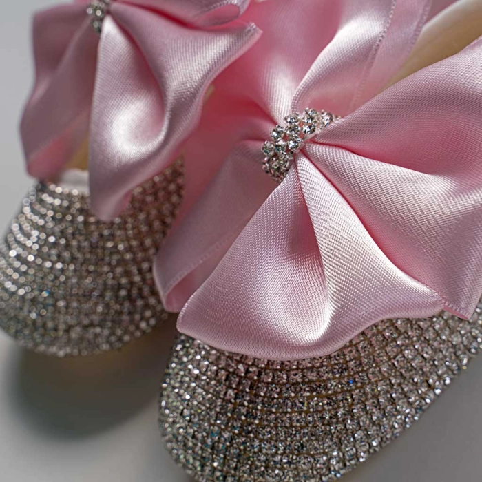 Bρεφικό σετ δωρου παπούτσια και κορδέλα για κορίτσια Butterflystras ροζ πριγκιπικό δώρό για βαπτιση μηνών online (7)