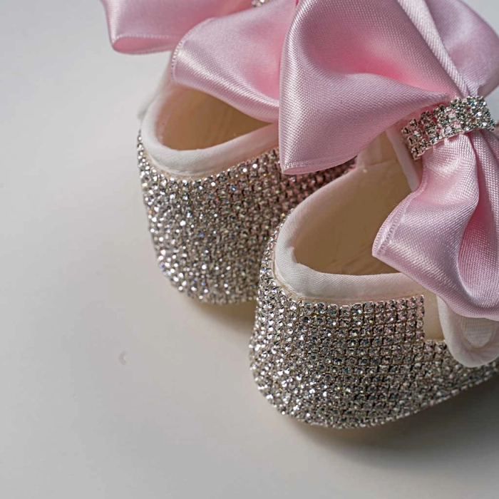 Bρεφικό σετ δωρου παπούτσια και κορδέλα για κορίτσια Butterflystras ροζ πριγκιπικό δώρό για βαπτιση μηνών online (5)