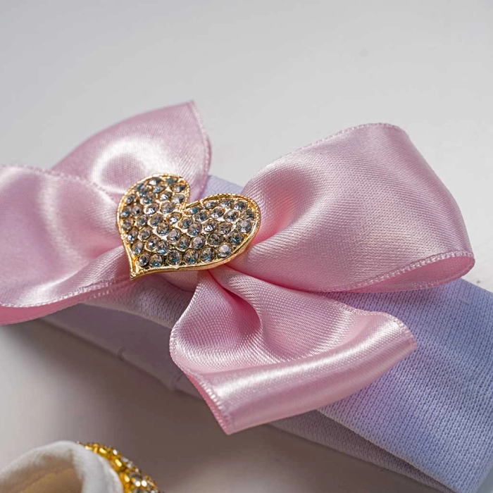 Bρεφικό σετ δωρου παπούτσια και κορδέλα για κορίτσια PinkHearts ροζ πριγκιπικό δώρό για βαπτιση μηνών online (7)