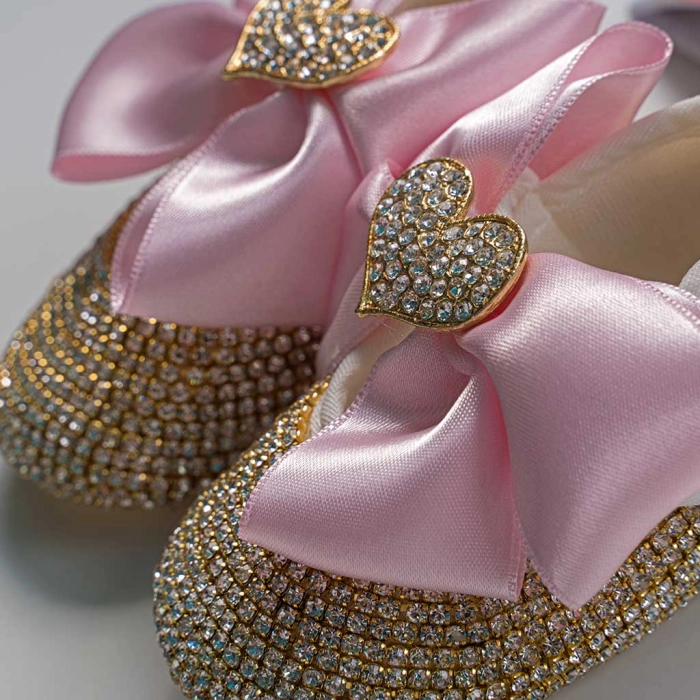 Bρεφικό σετ δωρου παπούτσια και κορδέλα για κορίτσια PinkHearts ροζ πριγκιπικό δώρό για βαπτιση μηνών online (8)