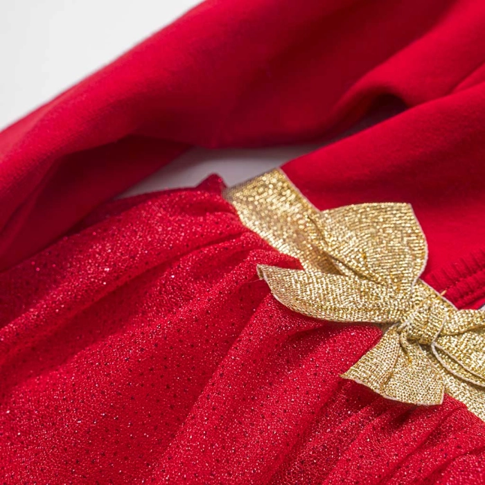 Βρεφικό χριστουγεννιάτικο φόρεμα Snow Pinguin για κορίτσια κόκκινο τούλι γιορτινό κορδέλα φανταχτερό μηνών online (4)