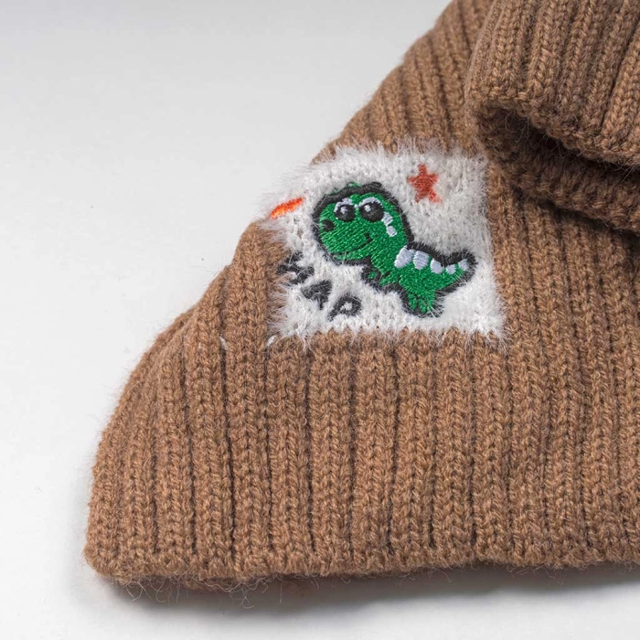 Παιδικό σετ σκούφος & κασκόλ Dinoser καφέ χειμώνας αγόρι οικονομικό ζεστό online(4)