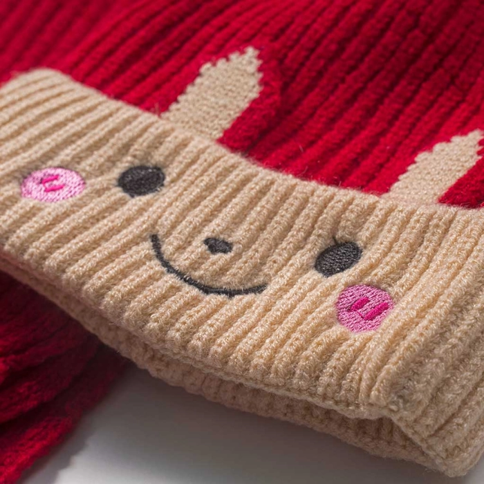 Παιδικό σετ σκούφος & κασκόλ  cute bear κόκκινο χειμώνας οικονομικό ζεστό ετών online (1)