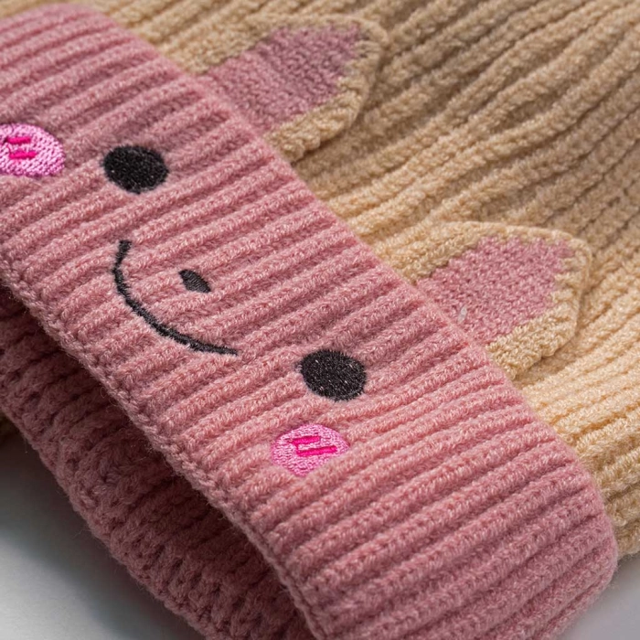 Παιδικό σετ σκούφος & κασκόλ cute bear μπεζ κορίτσι χειμώνας ζεστό οικονομικό ετών online (1)
