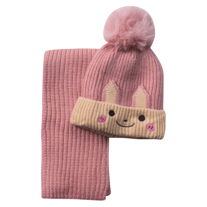 Παιδικό σετ σκούφος & κασκόλ cute bear ροζ κορίτσι χειμώνας οικονομικό ζεστό ετών online  (1)