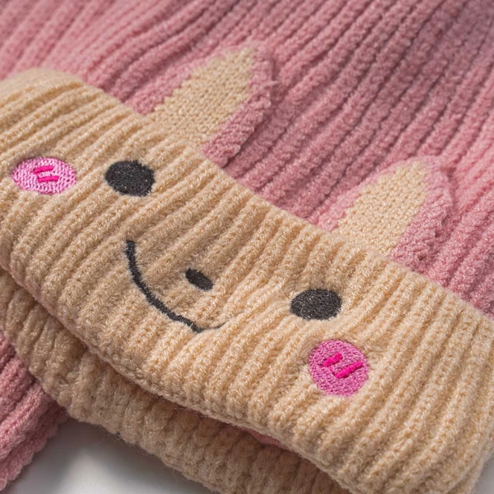 Παιδικό σετ σκούφος & κασκόλ cute bear ροζ κορίτσι χειμώνας οικονομικό ζεστό ετών online  (2)