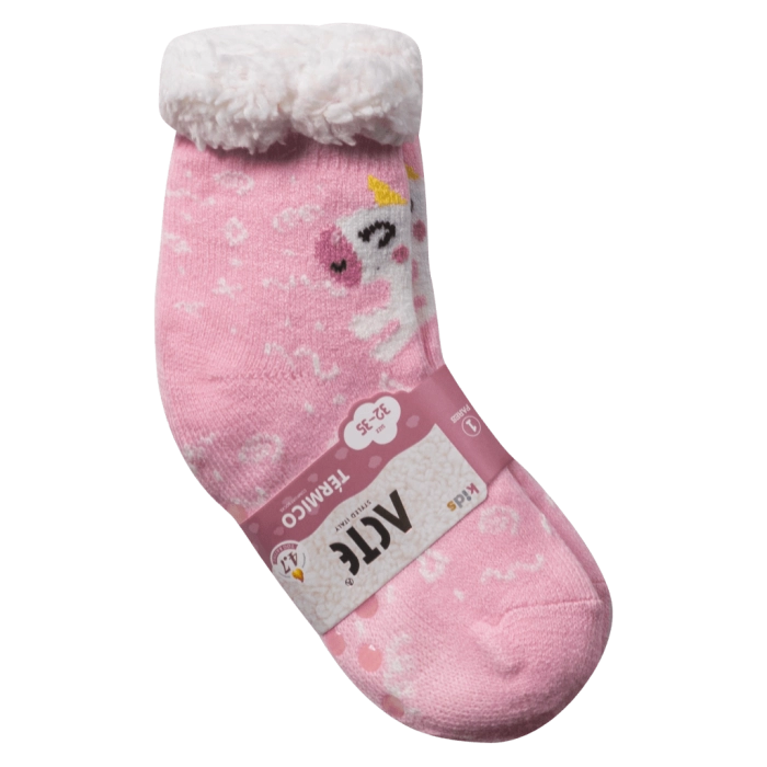 Παιδικές καλτσοπαντόφλες για κορίτσια unicorn ροζ κορίστικες γουνινεσ ζεστές για το κρύο ετών Online (1)