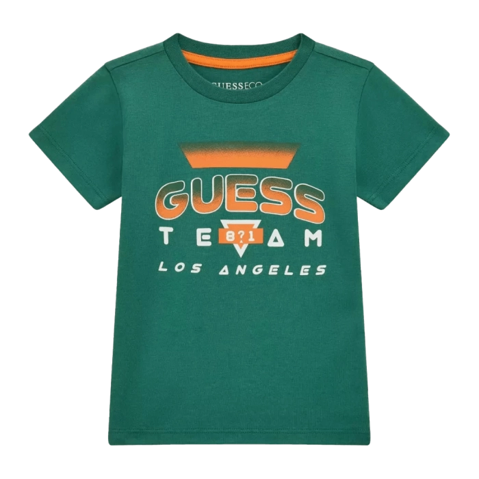 Παιδική μπλούζα GUESS για αγόρια Team 81 πράσινο επώνυμη καλοκαιρινή βαμβακερή καθημερινή άνετη ετών online (2)