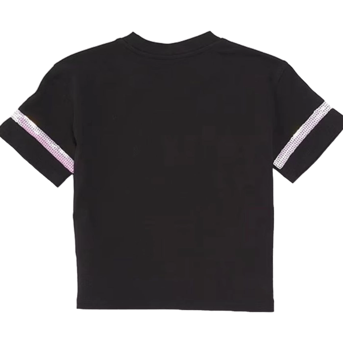 Παιδική μπλούζα Guess για κορίτσια Tristies μαύρο επώνυμη καλοκαιρινή βαμβακερή παγιέτες ετών crop online (1)