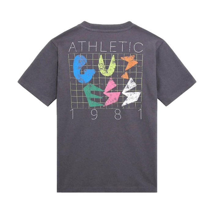 Παιδική μπλούζα Guess για αγόρια West side ανθρακί επώνυμη καλοκαιρινή βαμβακερή άνετη ετών oversized online (3)