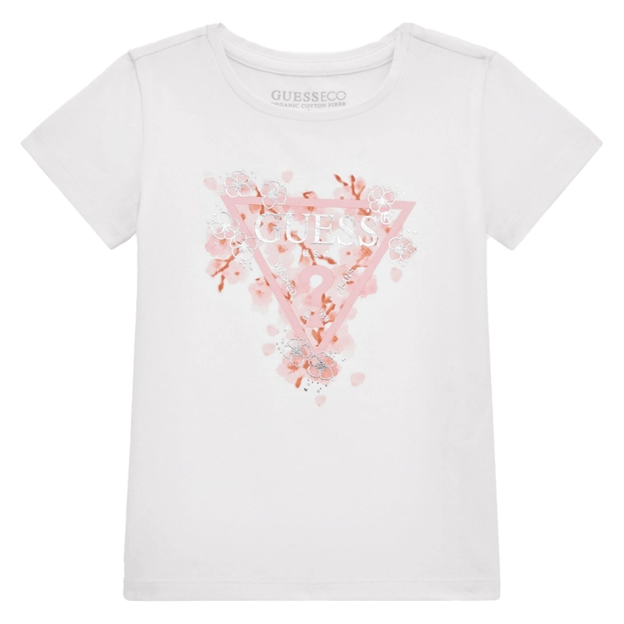 Παιδική  μπλούζα GUESS για κορίτσια Blossom άσπρο επώνυμο καλοκαιρινό βαμβακερό καθημερινό ετών online (2)