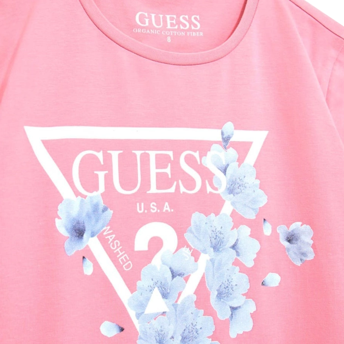 Παιδική μπλούζα Guess για κορίτσια Blossom ροζ επώνυμη οικονομική βαμβακερή καλοκαιρινή ετών Online  (3)