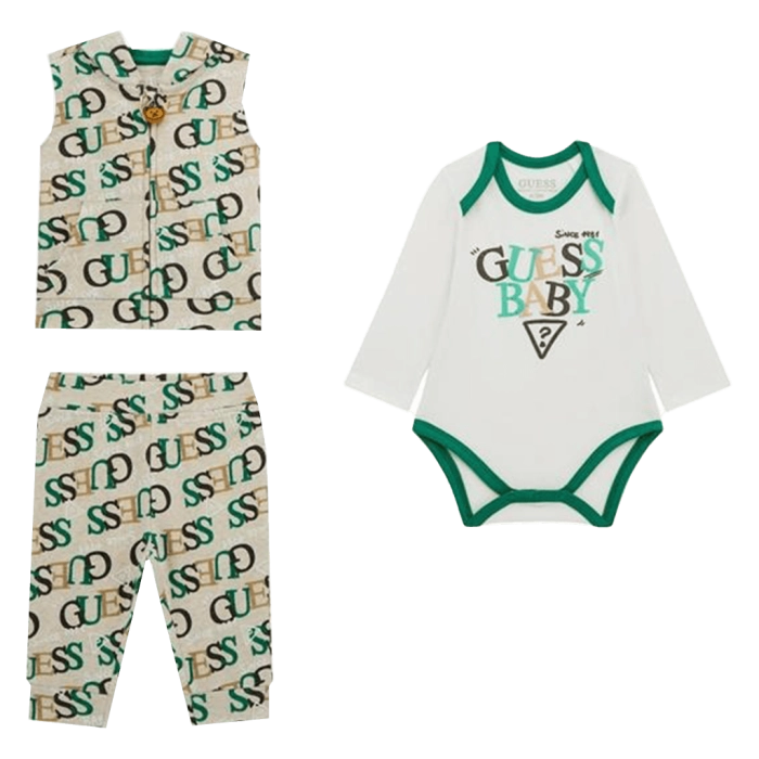 Βρεφικό σετ φόρμας GUESS για αγόρια Baby μπεζ επωνυμο αμάνικο βαμβακερό δώρο ετών online (1)