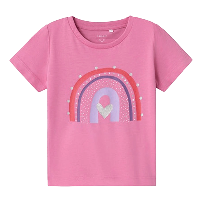 Παιδική μπλούζα Name it για κορίτσια Rainbow ροζ σχολείο καθημερινό ουράνιο τόξο μακό βαμβακερό ετών online (1)