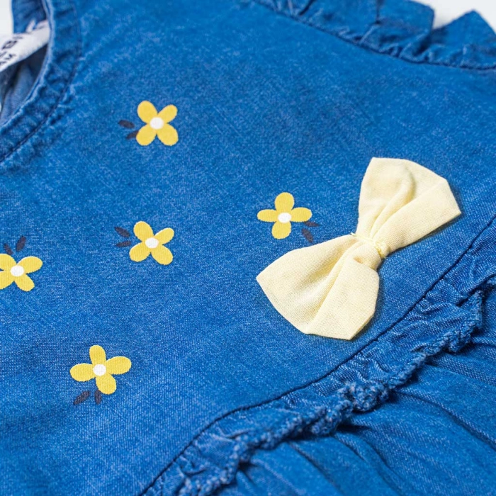 Βρεφικό φόρεμα Εβίτα για κορίτσια Daisy μπλε φιόγκο τζιν λουλούδια φλοράλ ετών casual online (2)
