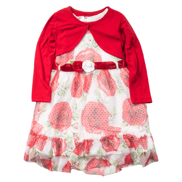 Βρεφικό φόρεμα Εβίτα για κορίτσια Rosa κόκκινο ζακέτα τούλι λουλούδια φλοράλ ετών casual online (1)