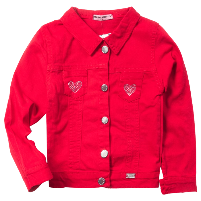 Παιδικό μπουφάν Εβίτα για κορίτσια Heart κόκκινο τζιν καθημερινό βόλτα ανοιξιάτικο κοντό ετών casual crop jean online (1)