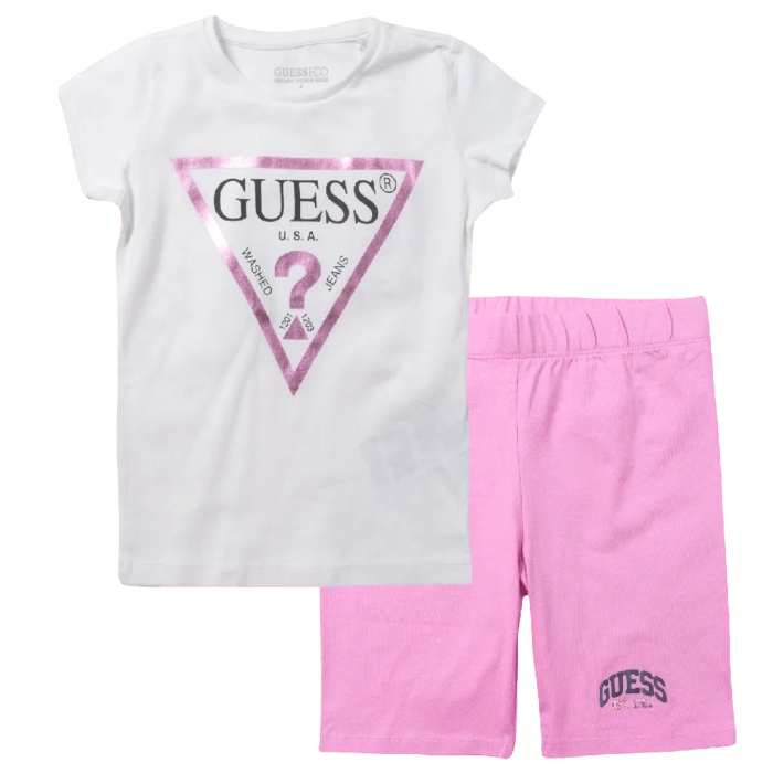 Παιδική μπλούζα Guess για κορίτσια Shinny άσπρο καθημερινά μονόχρωμα κοριτσίστικα online (1) | Παιδική βερμούδα Guess για κορίτσια Simplify ροζ καθημερινά κοριτσίστικα ετών online (1) 