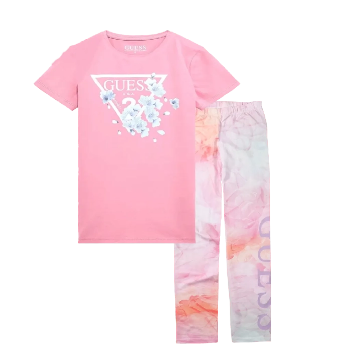 Παιδική μπλούζα Guess για κορίτσια Blossom ροζ επώνυμη οικονομική βαμβακερή καλοκαιρινή ετών Online  (1) | Παιδικό κολάν Guess για κορίτσια Fairytale ροζ καθημερινά κοριτσίστικα ελαστικά online (1) 